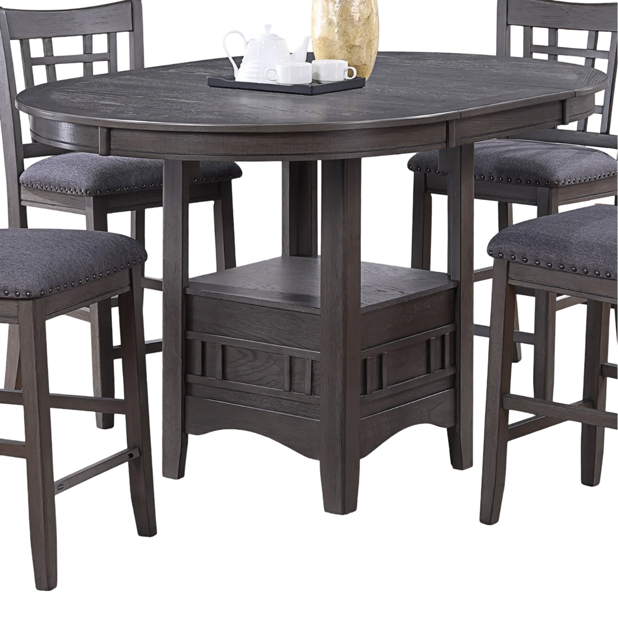 Dining Table Round Counter Height With Shelf Solid Wood Gray - Furniture Home Direct