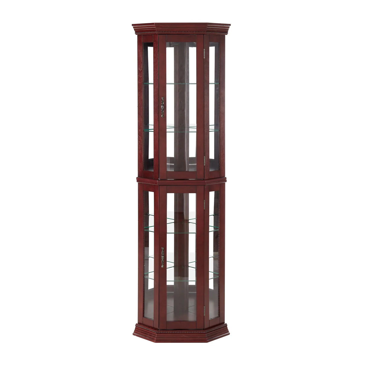 Corner Curio Cabinet With Lights, Adjustable Tempered Glass Shelves, Mirrored Back, Display Cabinet (E26 Light Bulb Not Included) - Furniture Home Direct