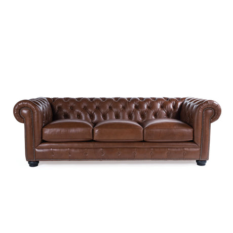 Traditional Tufted Leather Chesterfield Nailhead Sofa - Furniture Home Direct