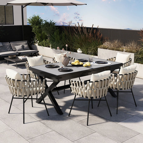 Outdoor 7 Piece DIning Set - Beige - Furniture Home Direct