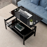 Glass Lift Top Coffee Table, Modern Simple 2-Layer Tempered Glass Coffee Table For Living Room - Black - Furniture Home Direct