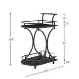 2 Tier Bar Cart, Slide Bar Serving Cart, Retro Style Wine Cart For Kitchen, Beverage Cart With Wine Rack And Glass Holder, Rolling Drink Trolley For Living Room, Dining Room - Black - Furniture Home Direct