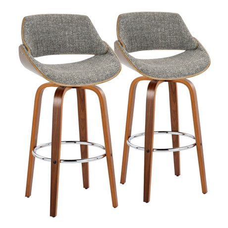 Fabrizzi - Mid Century Modern Fixed Height Barstool With Swivel With Round Footrest (Set of 2) - Furniture Home Direct