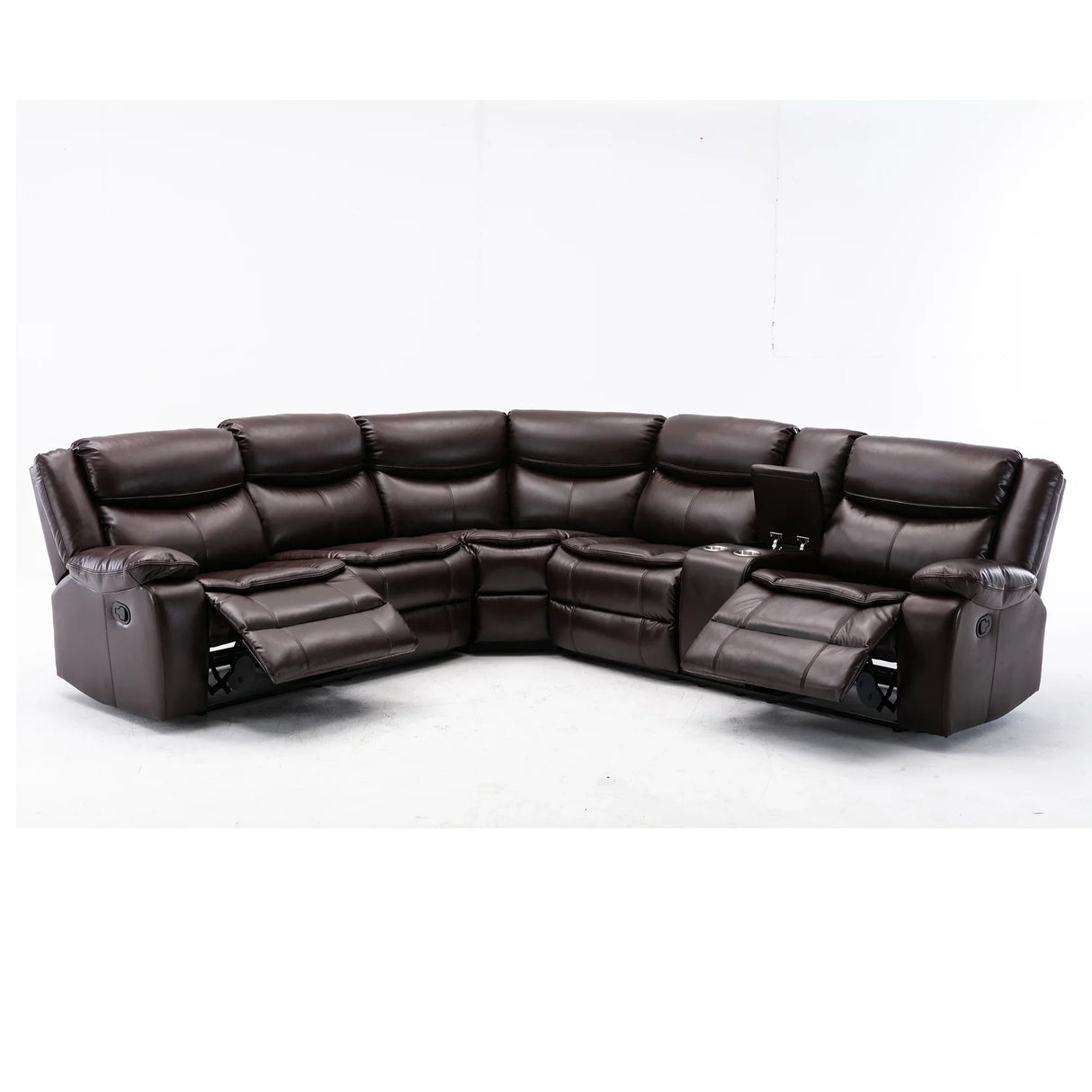Sectional Sofa Leather Manual Reclining Family Room Brown - Furniture Home Direct