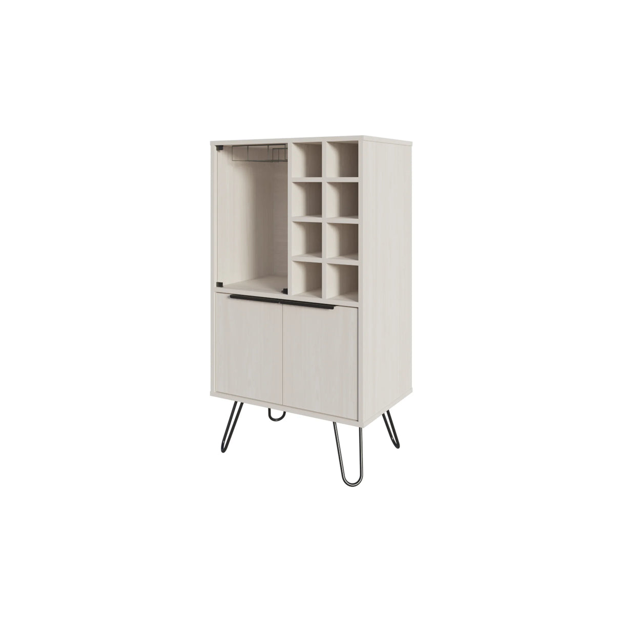 Fairfax WIne Cabinet with glass rack and storage,white - Furniture Home Direct