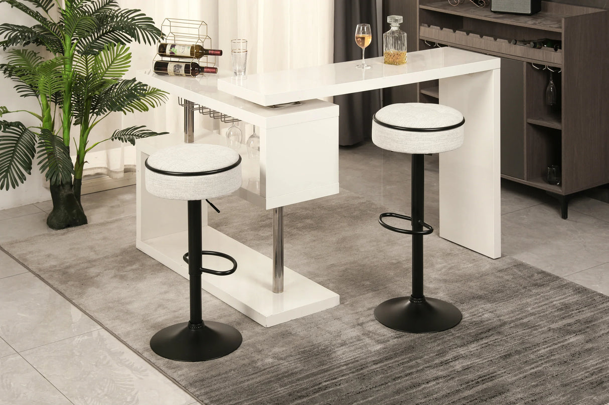 Counter Stool Round Linen Upholstered Seat Off White - Furniture Home Direct