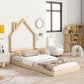 Twin House-Shaped Headboard Floor Bed With Handrails, Slats - Furniture Home Direct