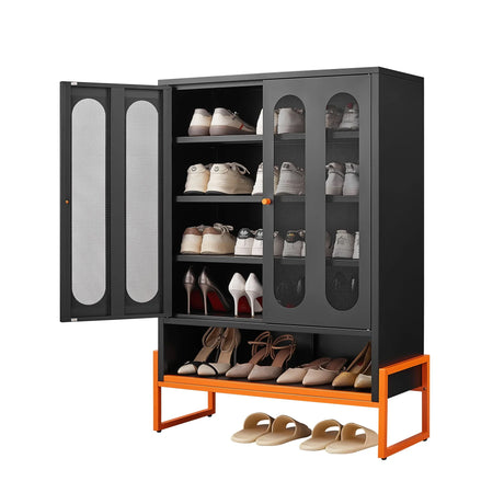 Modern Metal Shoe Cabinet With DoublebSided Mesh Doors And Adjustable Partitions - Furniture Home Direct