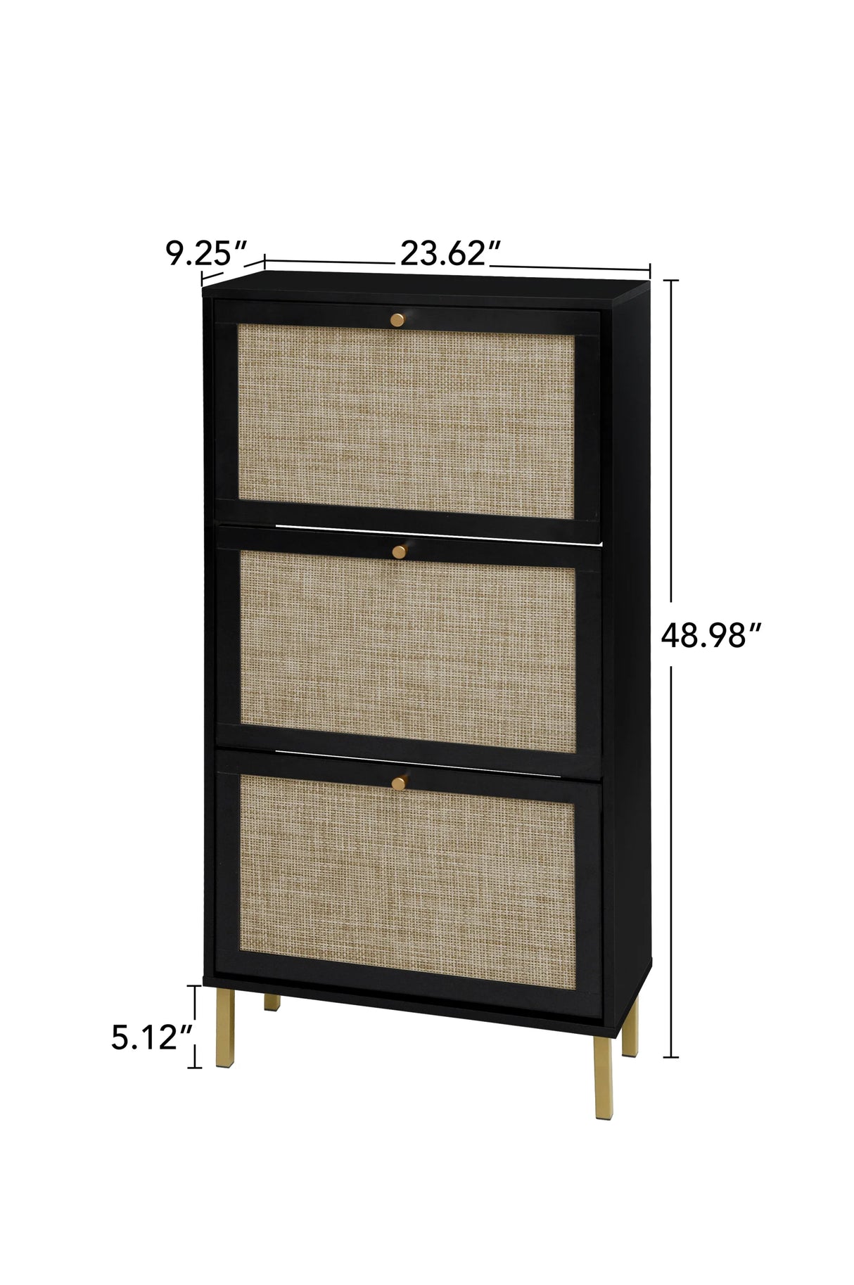 Rattan 3 Door Shoe Rack, Freestanding Modern Shoe Storage Cabinet, for Entryway - Furniture Home Direct