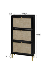 Rattan 3 Door Shoe Rack, Freestanding Modern Shoe Storage Cabinet, for Entryway - Furniture Home Direct
