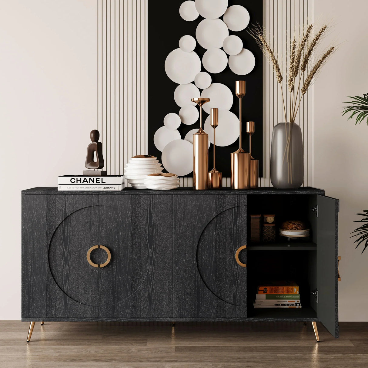 Modern Lacquered 4 Door Wooden Cabinet Sideboard Buffet Server Cabinet Storage Cabinet, For Living Room, Entryway, Hallway, Office, Kitchen And Dining Room - Furniture Home Direct