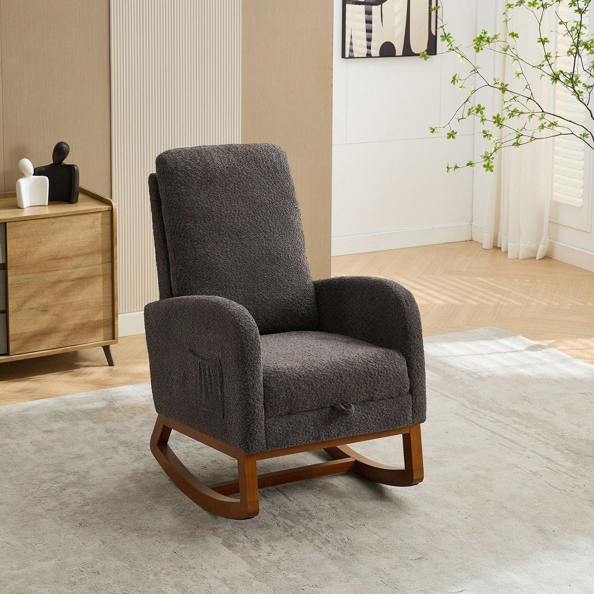 Rocking High Back Glider Chair With Retractable Footrest, Side Pocket - Furniture Home Direct