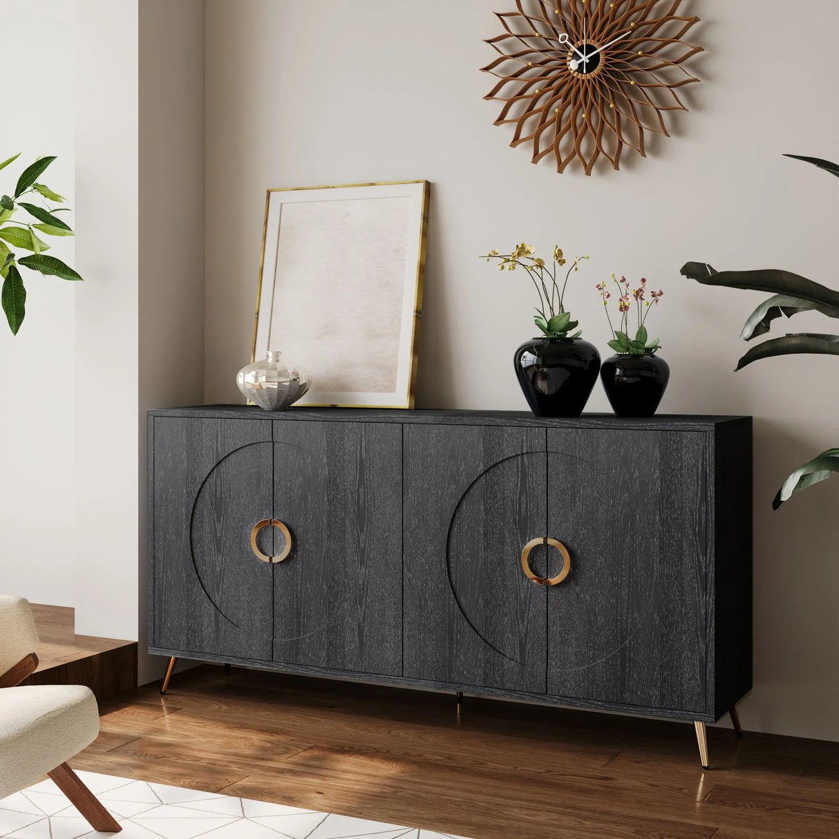 Modern Lacquered 4 Door Wooden Cabinet Sideboard Buffet Server Cabinet Storage Cabinet, For Living Room, Entryway, Hallway, Office, Kitchen And Dining Room - Furniture Home Direct