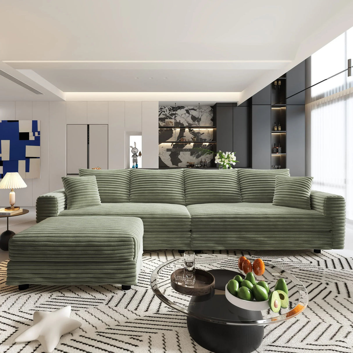 Deep Seat Convertible Sofa With Soft Pillows And Ottomans - Furniture Home Direct