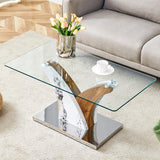 Coffee Table Glass Top With Wooden Base Modern Brown - Furniture Home Direct