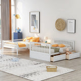 Full Over Full Bunk Bed With Drawers, Convertible Beds - White - Furniture Home Direct