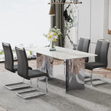 Dining Table Modern Faux Marble Top Chrome Base White - Furniture Home Direct