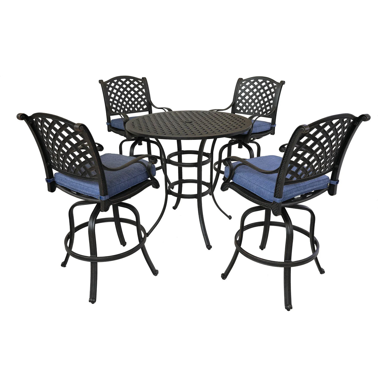 Round 41.97" Long Bar Height Dining Set With Cushions - Furniture Home Direct