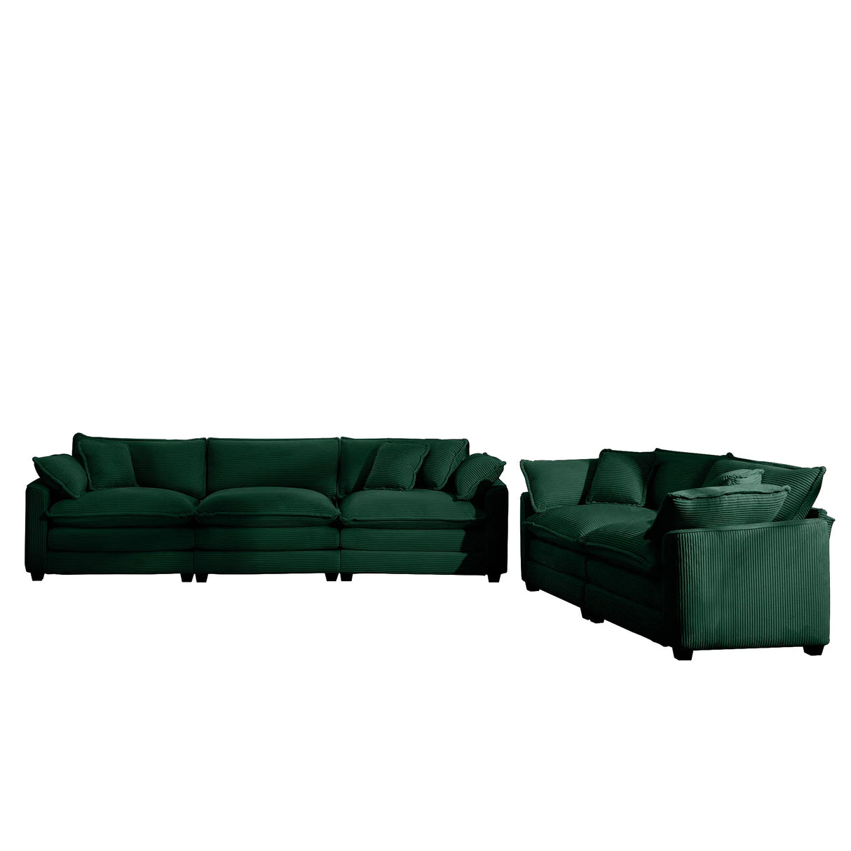 Sofa and Loveseat Set - Green Corduroy Fabric - Furniture Home Direct