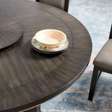 Dining Set Round Table Upholstered Chairs Seats Six Brown - Furniture Home Direct