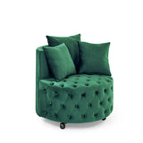 Modern Upholstered Swivel Chair With Button Tufted Design And Movable Wheels - Furniture Home Direct