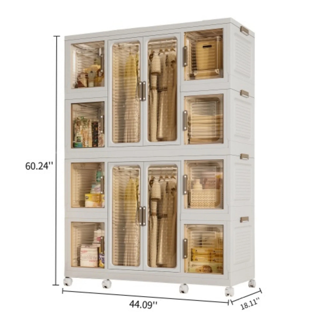 Portable Wardrobe Closet Storage Organizer For Clothes With Magnetic Doors, 12 Cubes & 2 Hanging Rods - White - Furniture Home Direct
