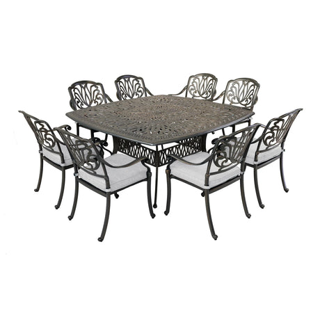 Square 8 Person 64" Long Aluminum Dining Set With Cushions - Furniture Home Direct