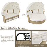 Outdoor Patio Daybed Wicker Rattan Double Daybed Round Sofa Furniture Set With Retractable Canopy, 4 Pillows For Lawn Garden - Furniture Home Direct