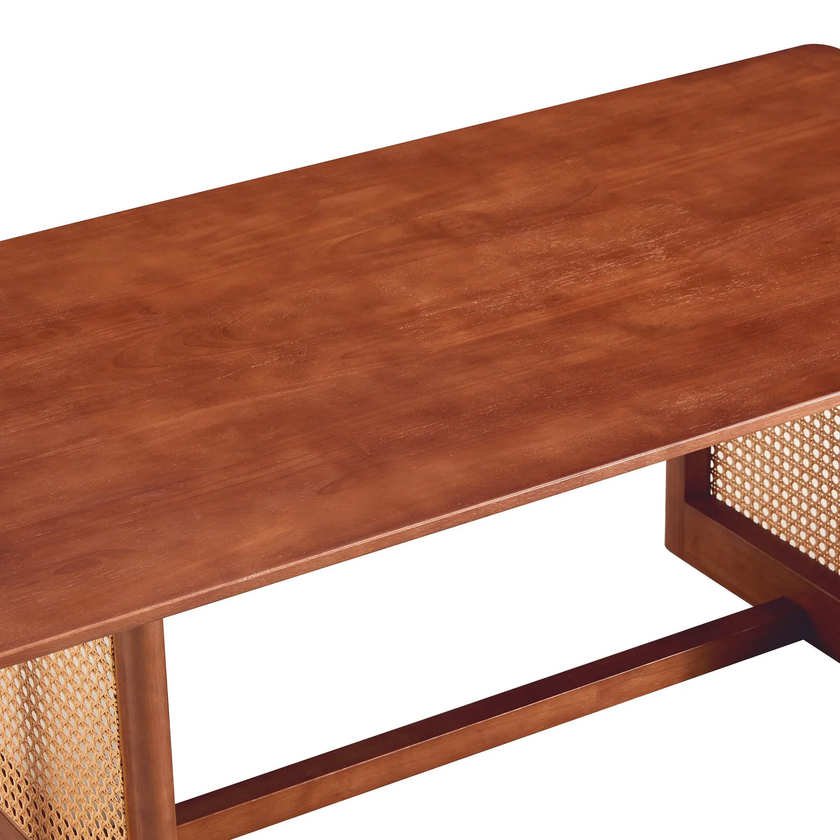 Coffee Table Solid Wood With Rattan Panel Sides Walnut - Furniture Home Direct