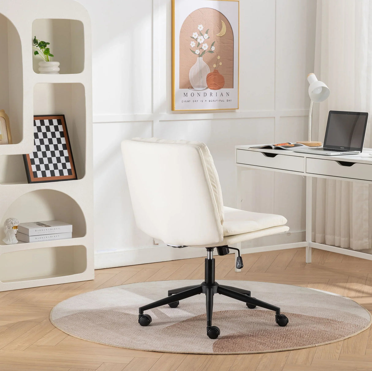 Bizerte - Adjustable Swivel Criss-Cross Chair, Wide Seat / Office Chair / Vanity Chair - White - Furniture Home Direct