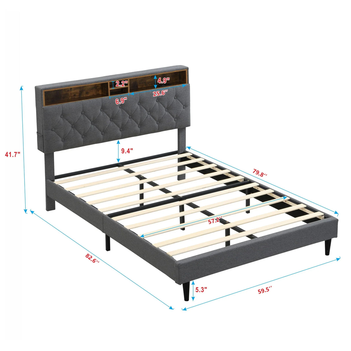 Modern Upholstered Platform Bed Frame With Button Tufted Headboard And USB Ports - Furniture Home Direct