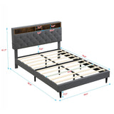 Modern Upholstered Platform Bed Frame With Button Tufted Headboard And USB Ports - Furniture Home Direct
