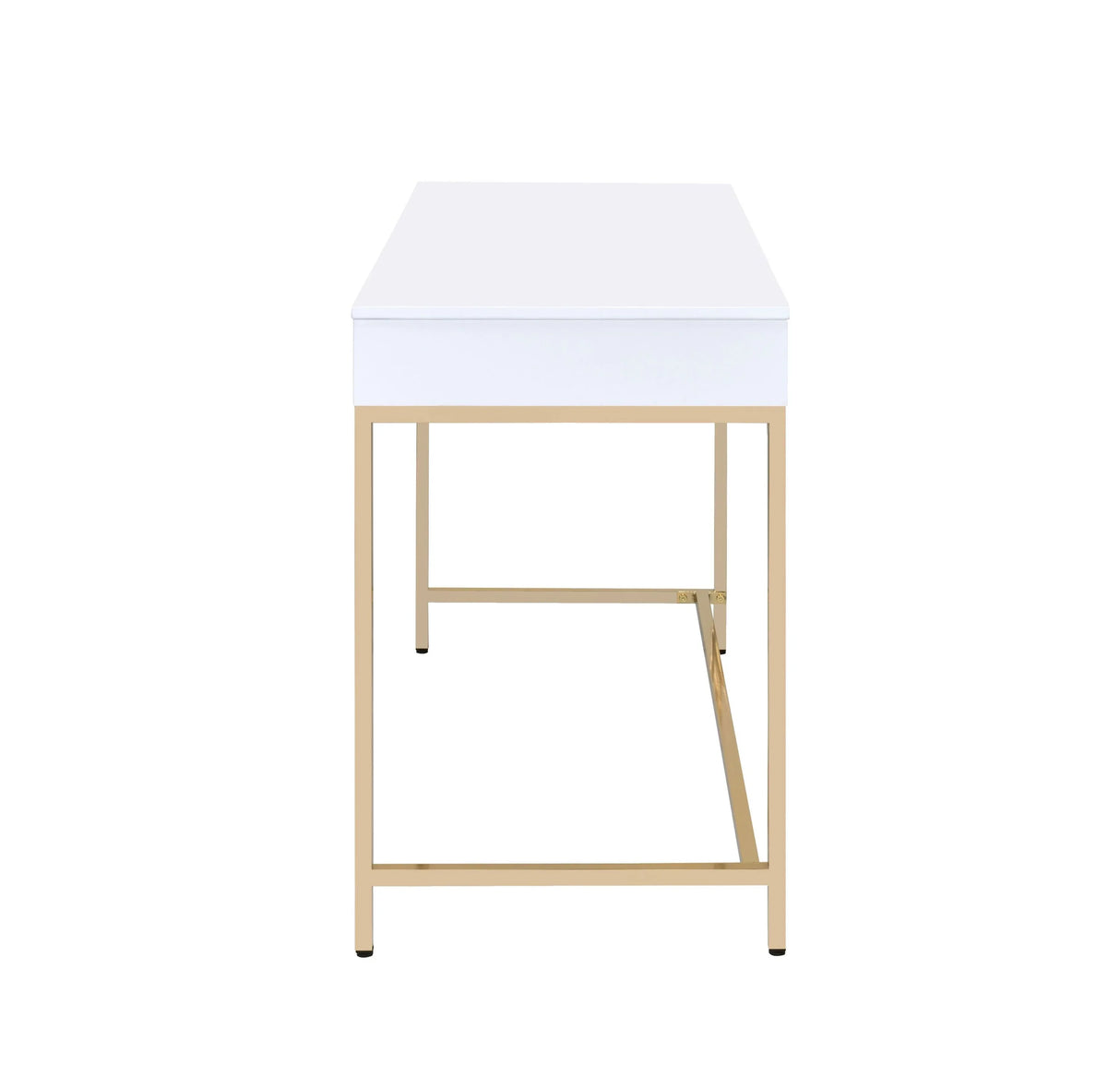 Vanity Desk Gloss Finish With Gold Metal Legs White - Furniture Home Direct