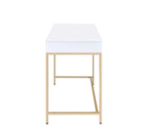Vanity Desk Gloss Finish With Gold Metal Legs White - Furniture Home Direct