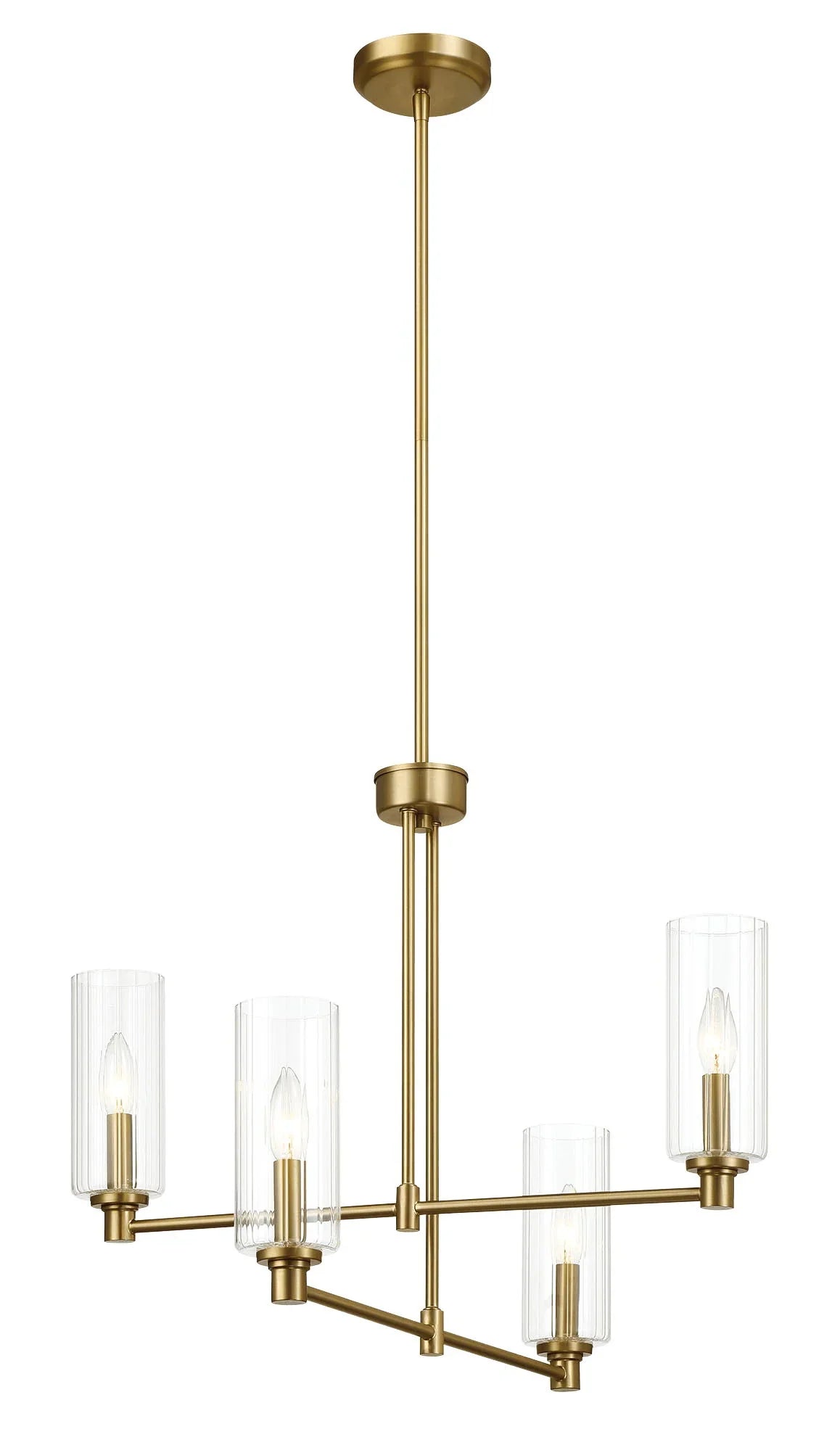 Enigma - 4 Lights Chandelier With Clear Ribbed Satin - Antique Brass / Clear / Gold - Furniture Home Direct