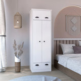 Dresser Closet With Upper Storage Covered With 1 Door, 2 Central Shelves, 1 Tube For Hanging Clothes Covered By 2 Doors, 1 Drawer At The Bottom - White - Furniture Home Direct