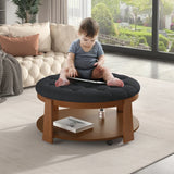 Round Ottoman Coffee Table Oversized Tufted Wood Base Black - Furniture Home Direct