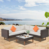 4 Pieces Outdoor Wicker L-Shape Sofa Set - Furniture Home Direct