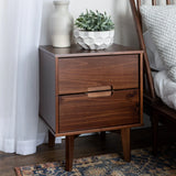 Mid-Century Modern 2 Drawer Solid Wood Nighstand With Cutout Handles - Furniture Home Direct