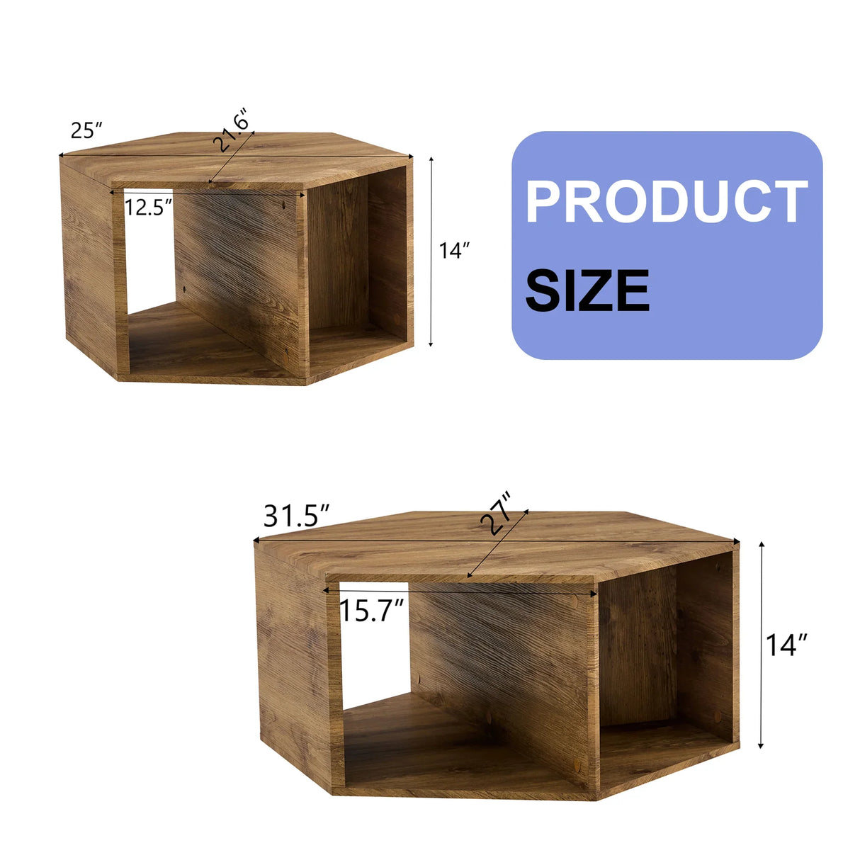 Coffee Table Set Hexagonal Wood Open Shelves Modern Wood - Furniture Home Direct