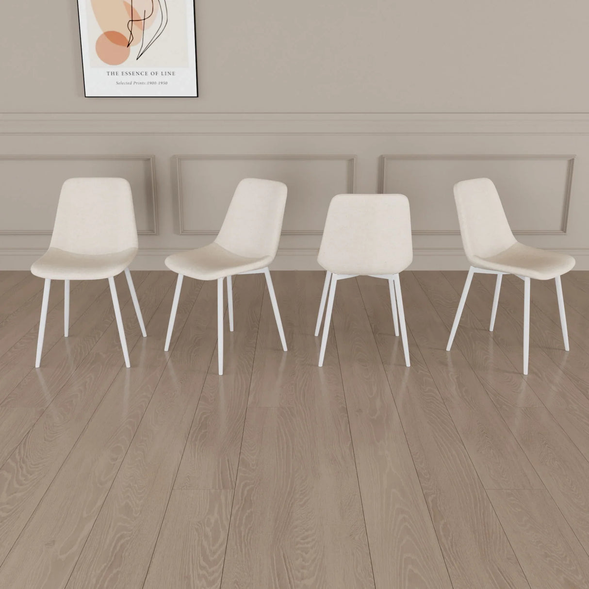 Modern Kitchen Dining Chairs (Set of 4) With Linen Padding And Sturdy Metal Legs - Beige - Furniture Home Direct