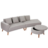 107 Inch Contemporary Sofa With Round Storage Ottoman Grey - Furniture Home Direct
