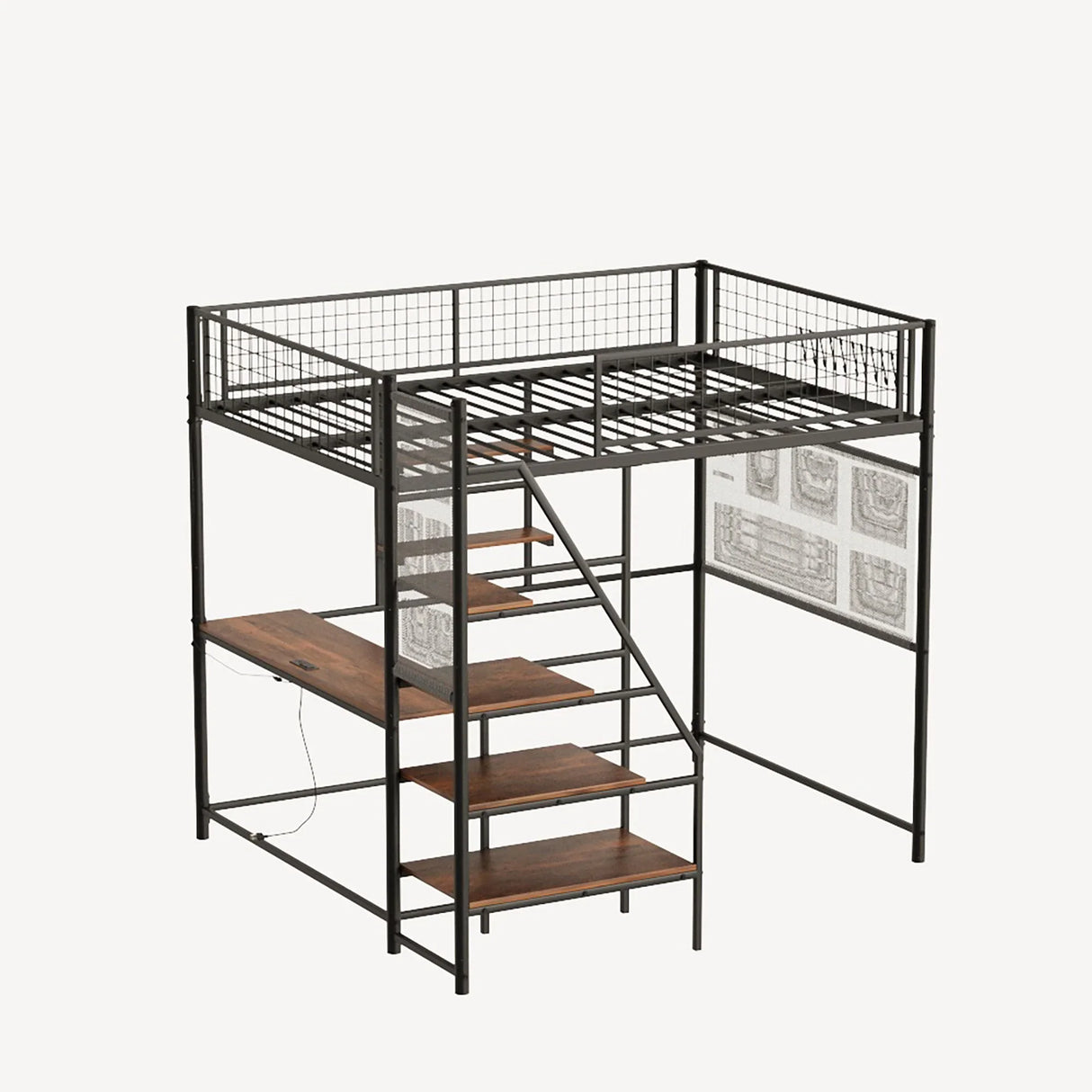 Metal Loft Bed With Built - In Charging Station And LED Light - Furniture Home Direct