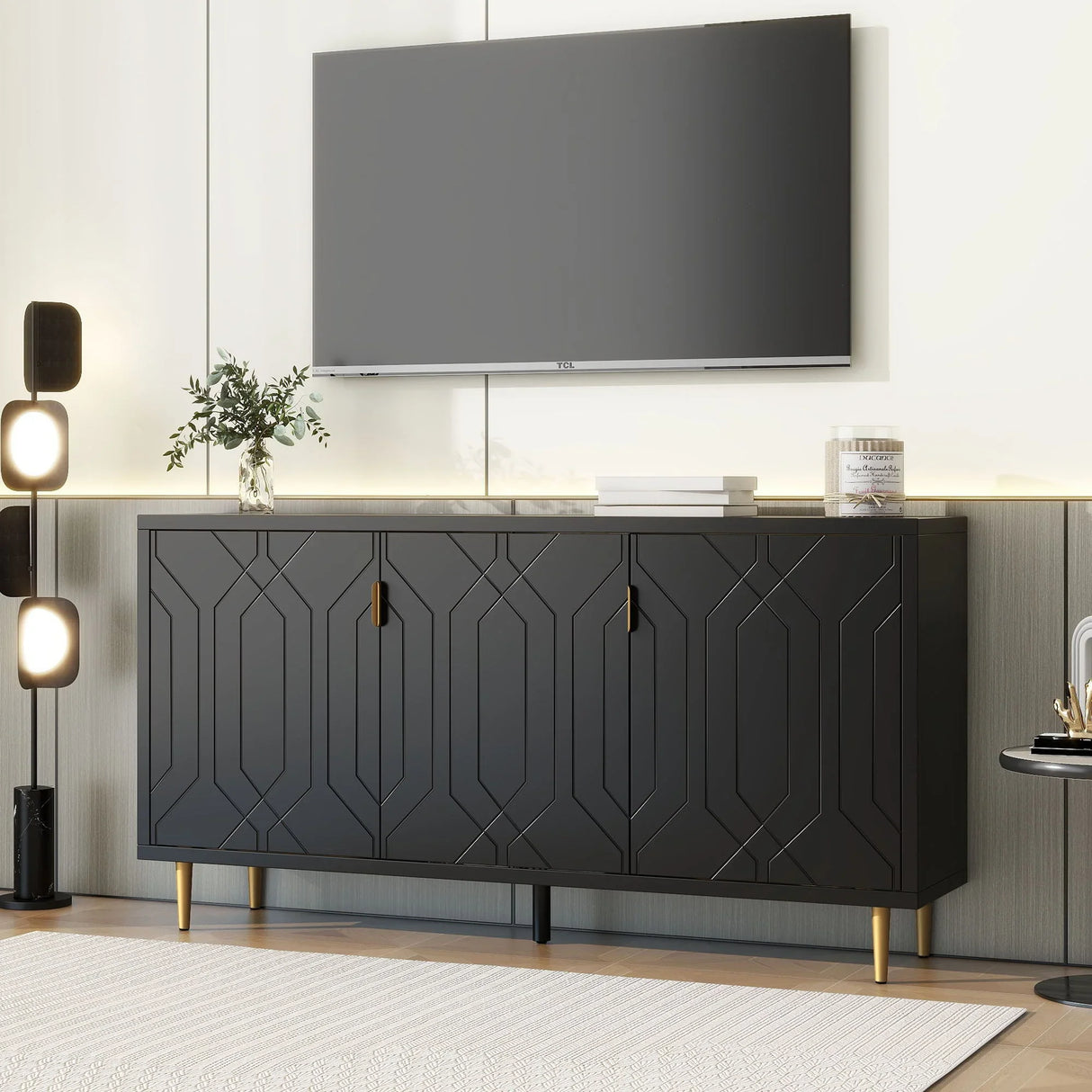 Modern TV Stand With 3 Doors And Adjustable Shelves - Furniture Home Direct