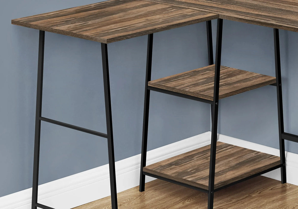 Computer Desk, Home Office, Corner, Storage Shelves, L-Shape, Work, Laptop, Contemporary, Modern - Brown - Furniture Home Direct