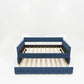 Upholstered Twin Size Daybed Bed Frame (Corner Bed) With Trundle, Velvet Fabric, Studding Design, No Box Spring Required - Furniture Home Direct