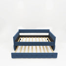 Upholstered Twin Size Daybed Bed Frame (Corner Bed) With Trundle, Velvet Fabric, Studding Design, No Box Spring Required - Furniture Home Direct