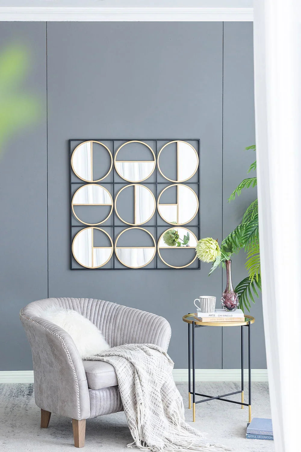 Eclectic Styling Metal Beaded Wall Mirror With Contemporary Design For Bedroom, Liveroom & Entryway - Furniture Home Direct