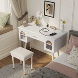 Elegant Vanity Makeup Table & Chair Set Modern Dressing Table With Organizer Writing Desk Charging Port Engineered Wood - White - Furniture Home Direct