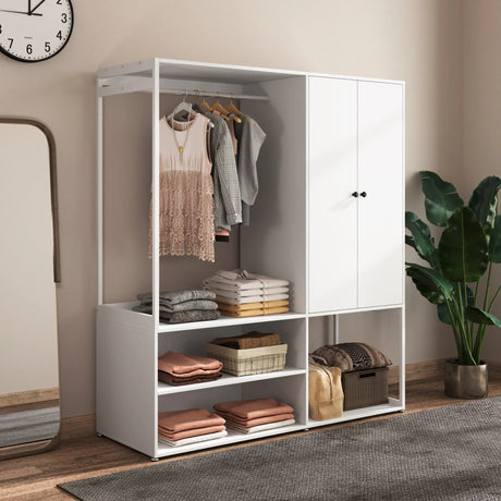 Wardrobe Closet System With Shelves And Hanging Rod White - Furniture Home Direct